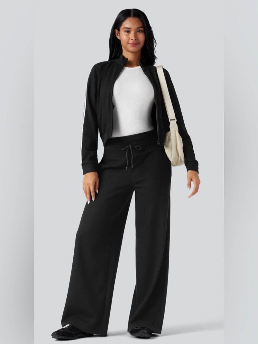 HALARA Ribbed Knit High Waisted Tummy Control Drawstring Casual Wide Leg Pants